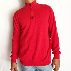 Red Tommy Hilfiger logo xl 1/4 zip sweater fleece